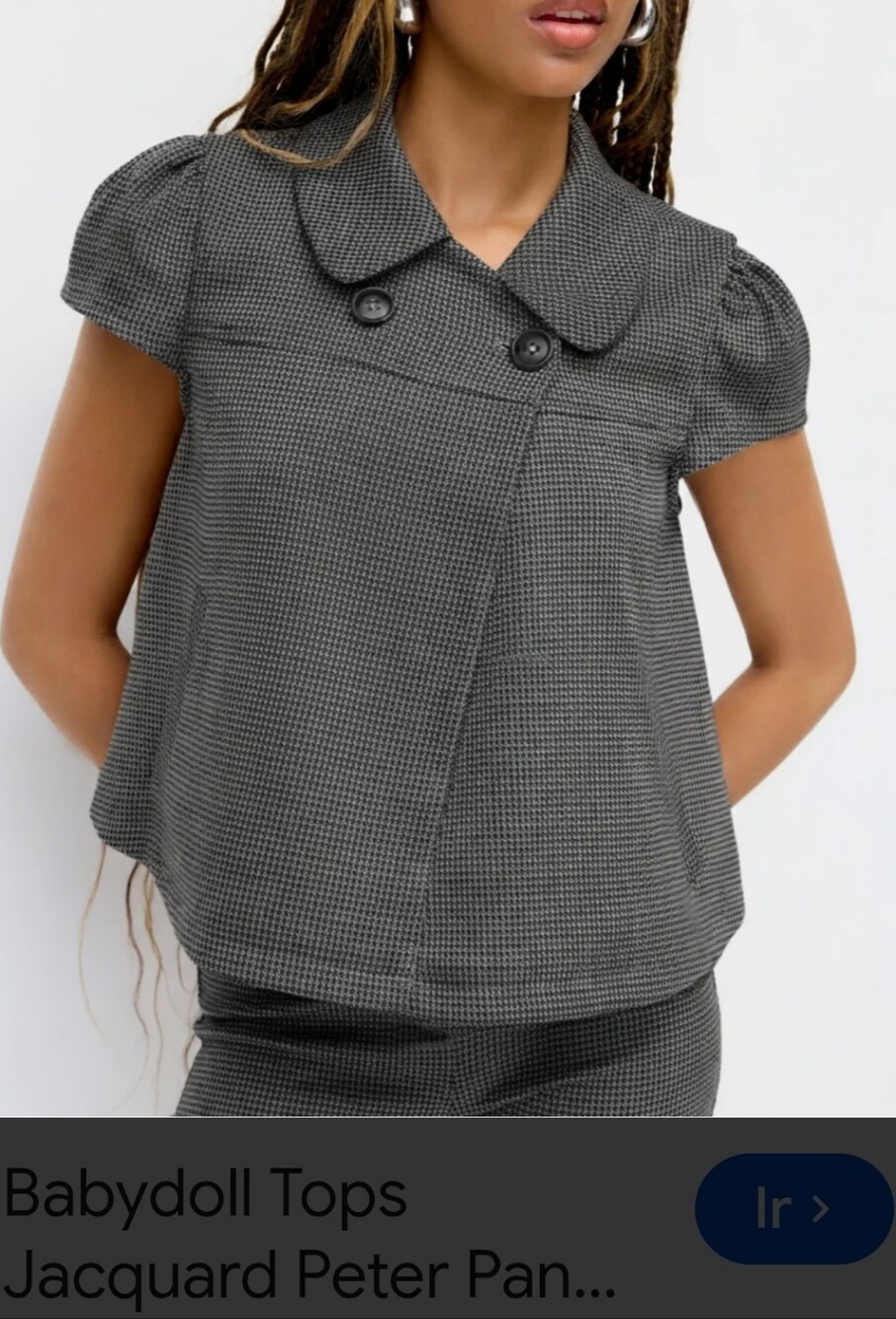 Cider Girls' Gray Houndstooth Pea Coat with Puff Sleeves S